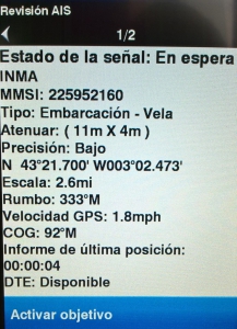 Datos AIS obtenidos al puntear un barco sobre la pantalla de un plotter